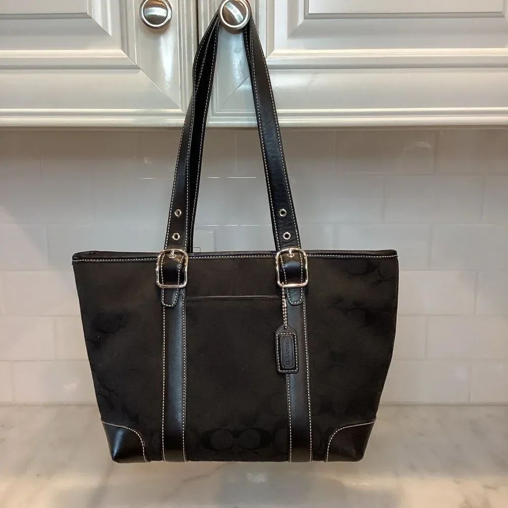 Coach Bag Purse Handbag Y2K Signature Jacquard Leather Canvas Tote Pocketbook
